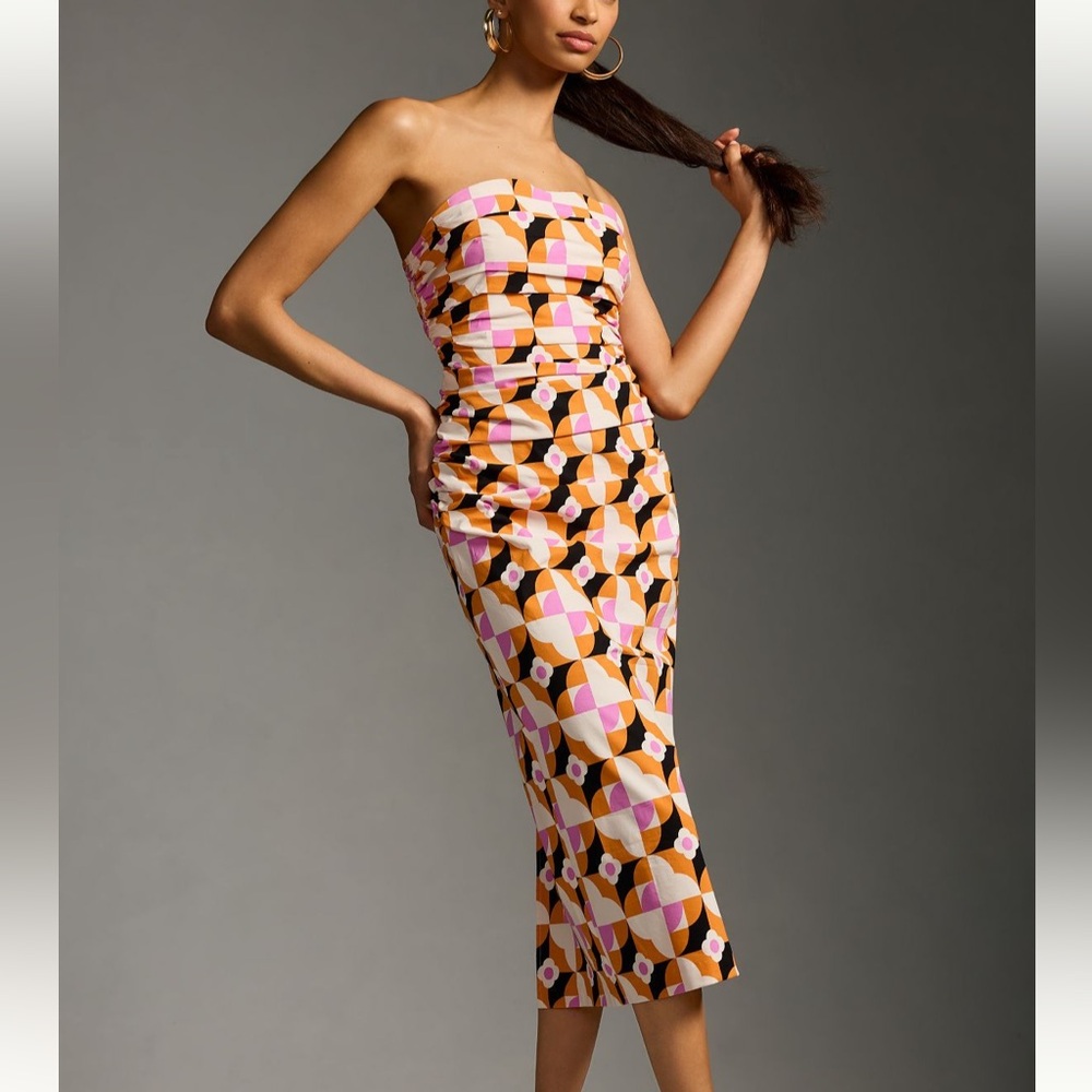 NWT Anthropologie Printed
Strapless Slim Ruched Midi Dress